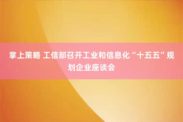 掌上策略 工信部召开工业和信息化“十五五”规划企业座谈会